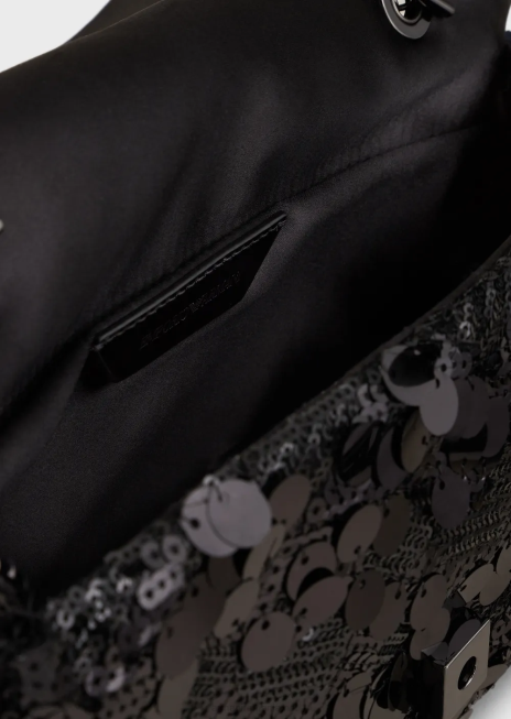 femei R802G619 Geantă clutch din satin cu paiete și curea de umăr Armani negru