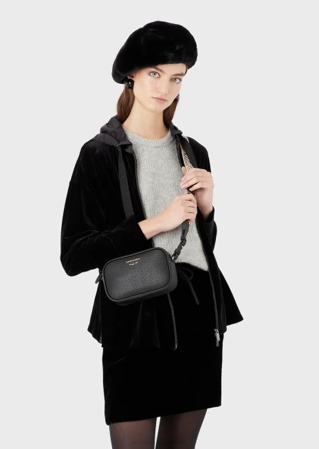 femei R802G625 carcasă pentru cameră cu imprimeu de căprioare cu curea de umăr Armani negru