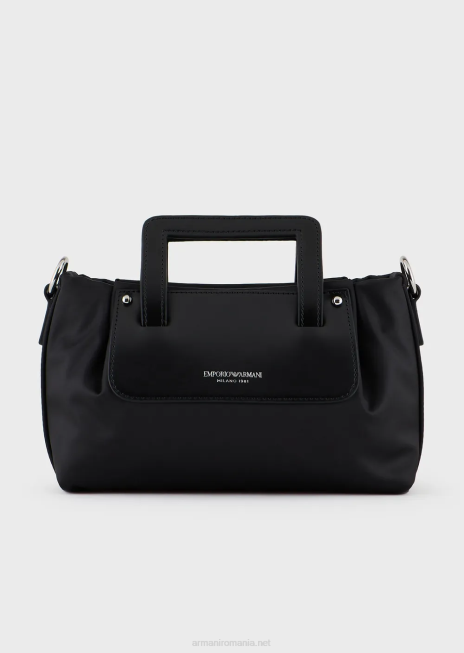 femei R802G634 geantă mică de mână din nailon satinat cu curea de umăr Armani negru