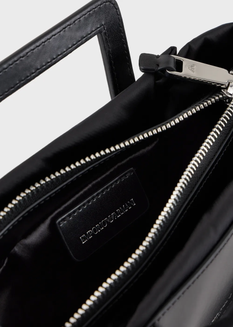 femei R802G634 geantă mică de mână din nailon satinat cu curea de umăr Armani negru