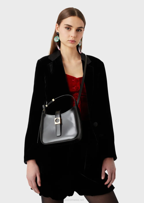 femei R802G636 geantă hobo din piele periată cu curea Armani negru