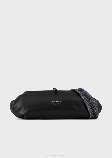 femei R802G638 geantă clutch supradimensionată din piele cu curea de umăr Armani negru