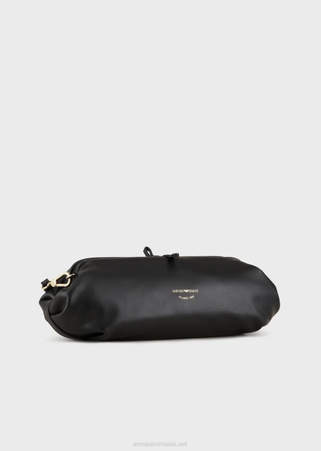 femei R802G638 geantă clutch supradimensionată din piele cu curea de umăr Armani negru