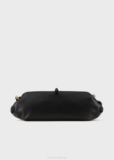 femei R802G638 geantă clutch supradimensionată din piele cu curea de umăr Armani negru
