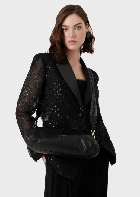 femei R802G638 geantă clutch supradimensionată din piele cu curea de umăr Armani negru