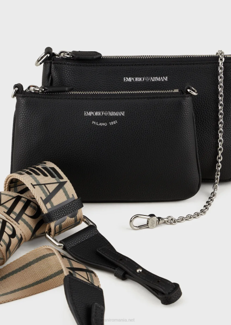 femei R802G651 mini geantă dublă cu imprimeu de căprioare cu curea de umăr Armani negru