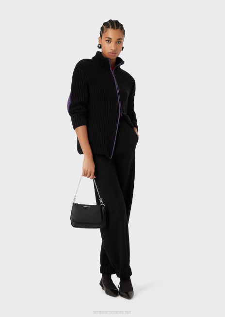 femei R802G651 mini geantă dublă cu imprimeu de căprioare cu curea de umăr Armani negru