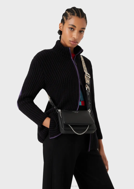 femei R802G651 mini geantă dublă cu imprimeu de căprioare cu curea de umăr Armani negru