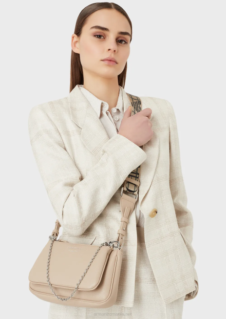 femei R802G652 mini geantă dublă cu imprimeu de căprioare cu curea de umăr Armani bej