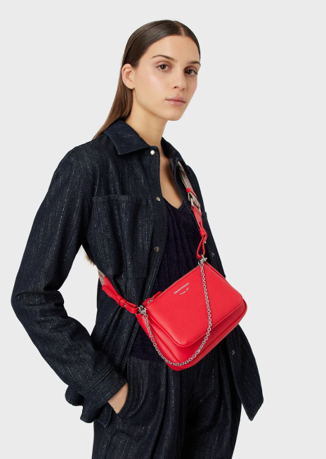 femei R802G653 mini geantă dublă cu imprimeu de căprioare cu curea de umăr Armani roșu